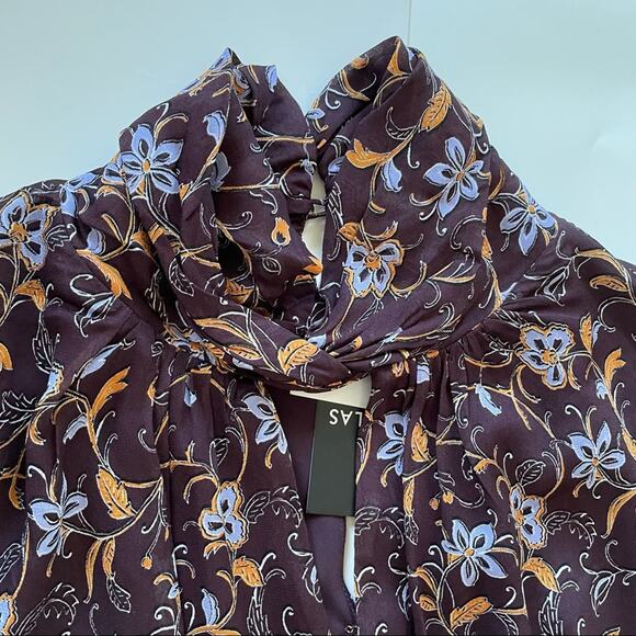 Nicholas Gemma Chiffon Mini Dress Pleated Keyhole Cutout Jasmine Floral 14 NWT - Picture 11 of 12